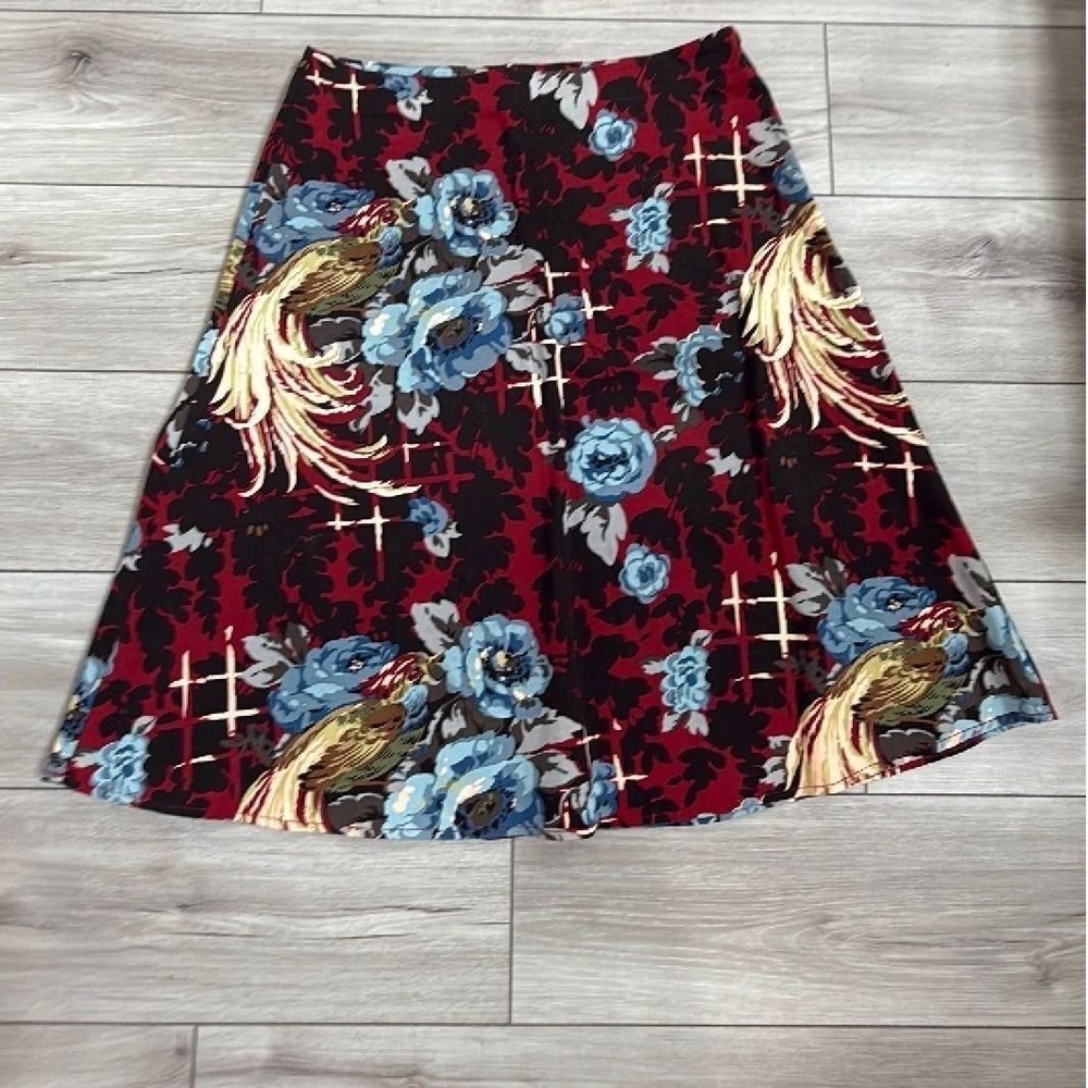 Vintage Live A Little Floral Bird A-Line Skirt‎ Size 12 Cotton Stretch